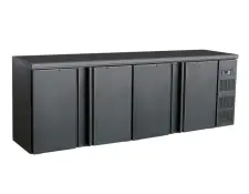 Bar Koelkast | 4 volle deuren | Zwart | 350L | Geforceerd | Hoog 86 x 254 cm | RVS interieur