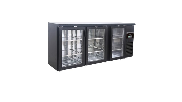 drankenkoeler | 3 glazen deur | zwart | led verlichting | 537 liter | slechts 86 cm hoog